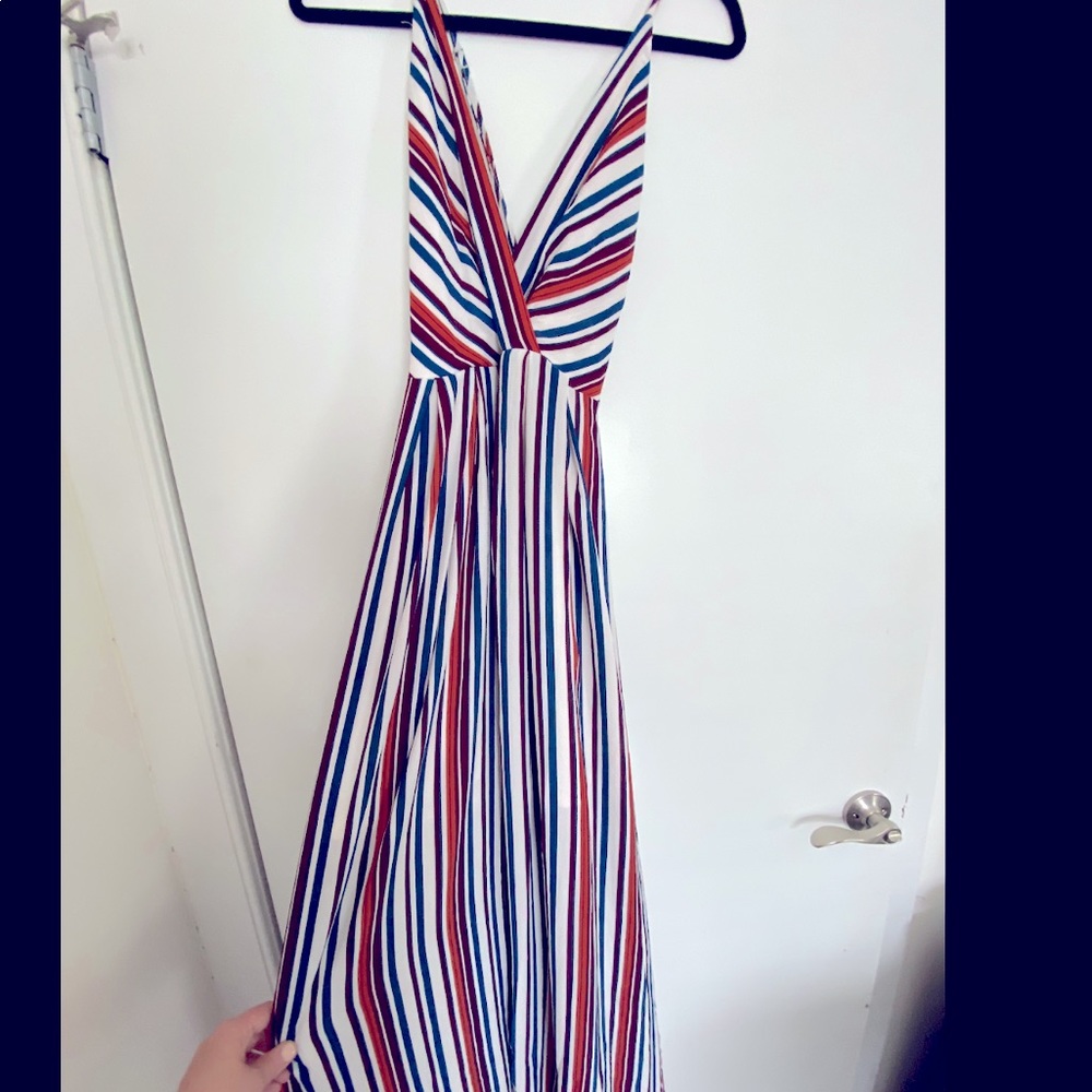 Multi colored striped cross back maxi dress